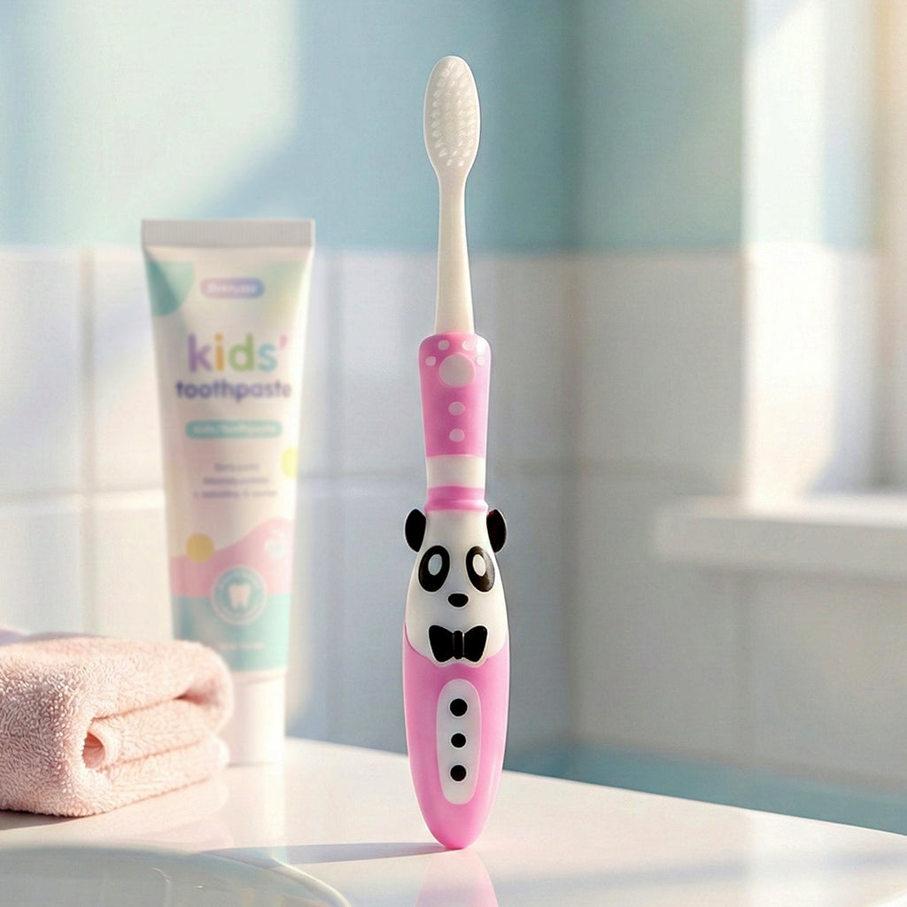 Kids toothbrush with panda design and accompanying fidget spinner