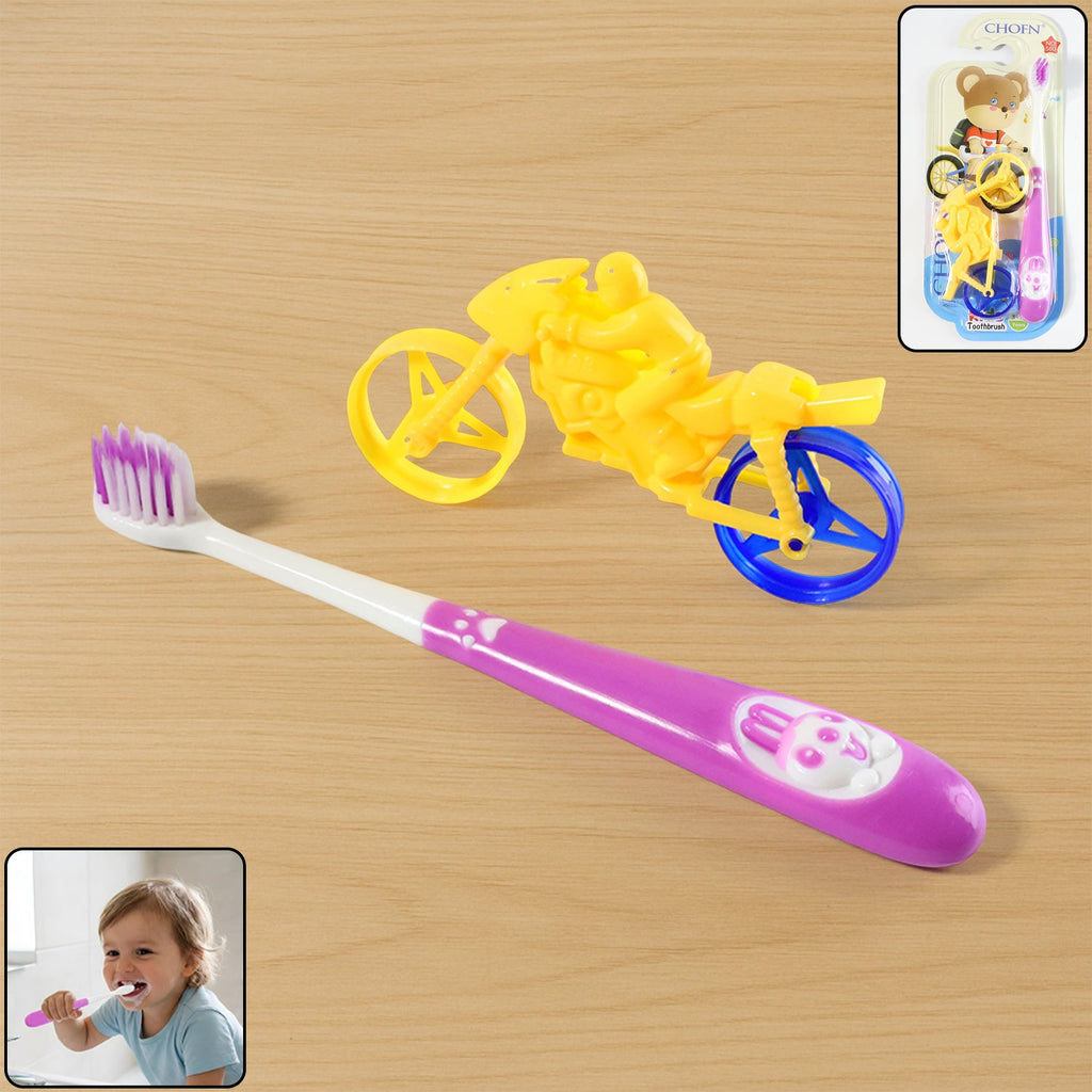 Kids toothbrush with panda design and red motorcycle toy set