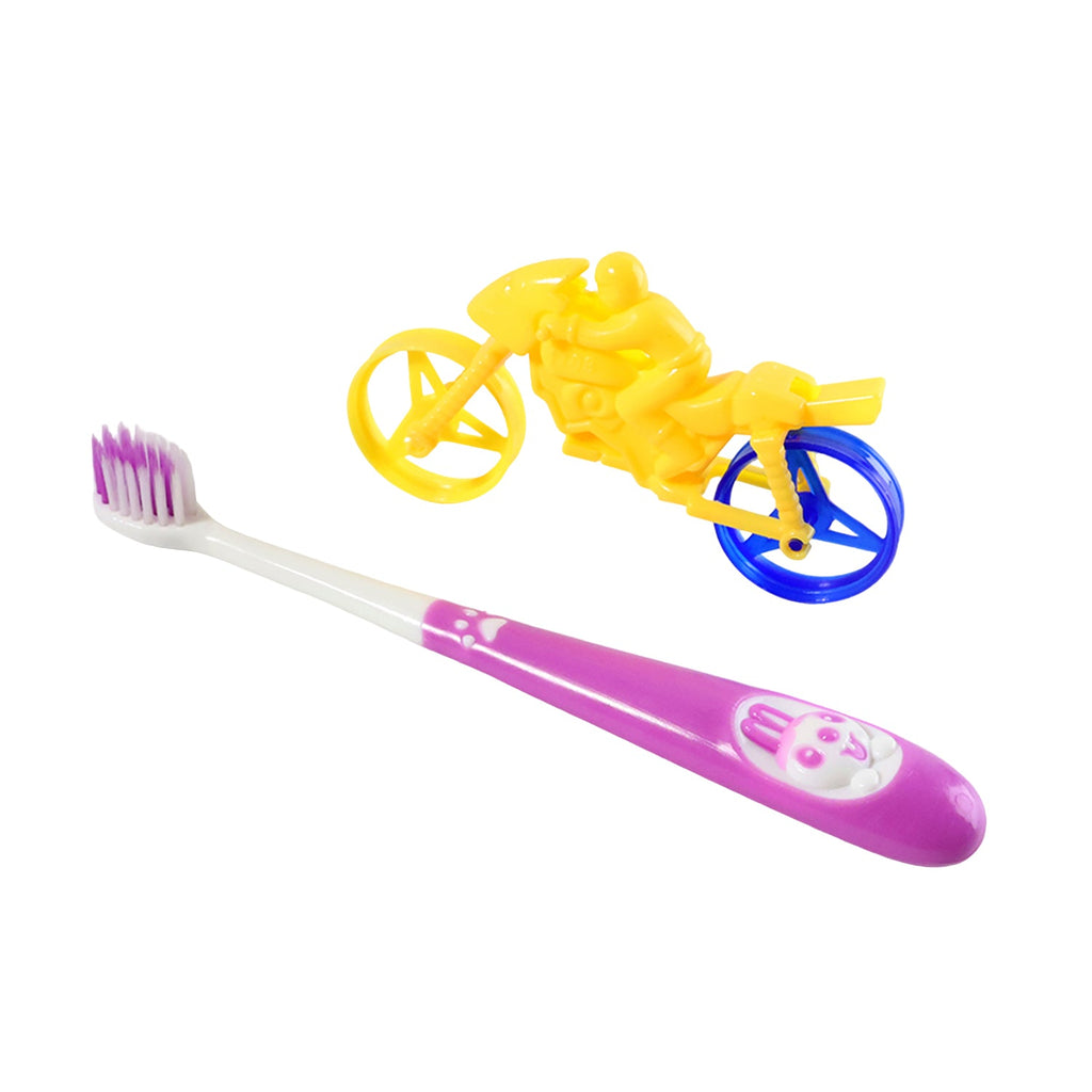 Child holding panda kids toothbrush during brushing