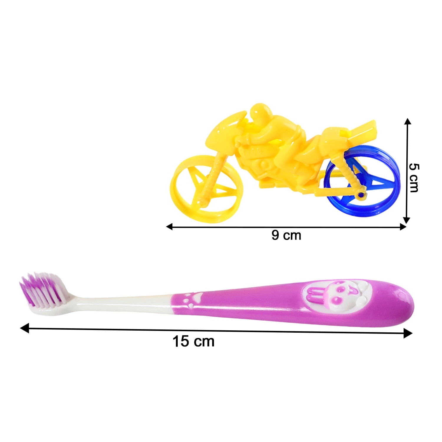 Panda toothbrush and motorcycle toy set in gift packaging