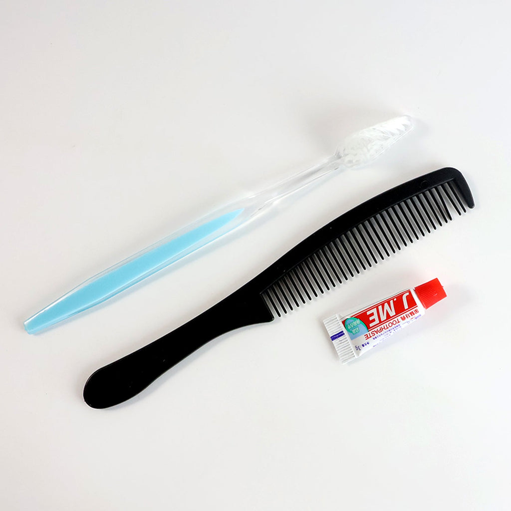 Mini travel hygiene kit featuring toothbrush and comb for quick grooming