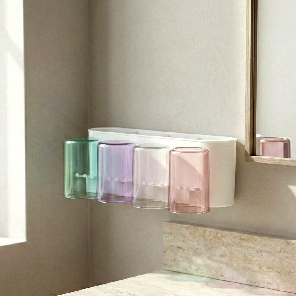 Multi slot wall toothbrush holder with compartments for toothpaste and razors