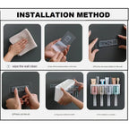 Durable plastic wall mounted toothbrush holder with storage for grooming accessories