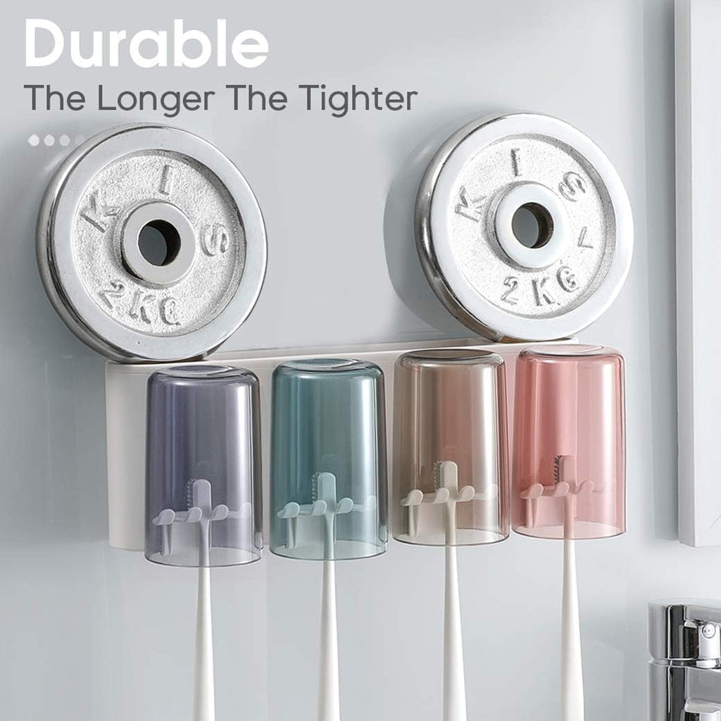 Side view of wall mounted toothbrush and toothpaste holder with organized slots