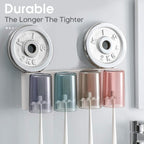 Side view of wall mounted toothbrush and toothpaste holder with organized slots