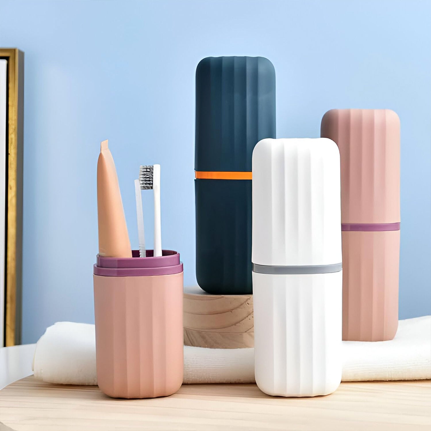 Oval-shaped compact toothbrush container ideal for travel storage