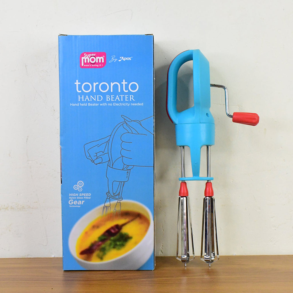 Compact manual hand beater with dual stainless steel whisks