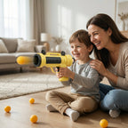 Children using soft ball shooter toy gun for active play