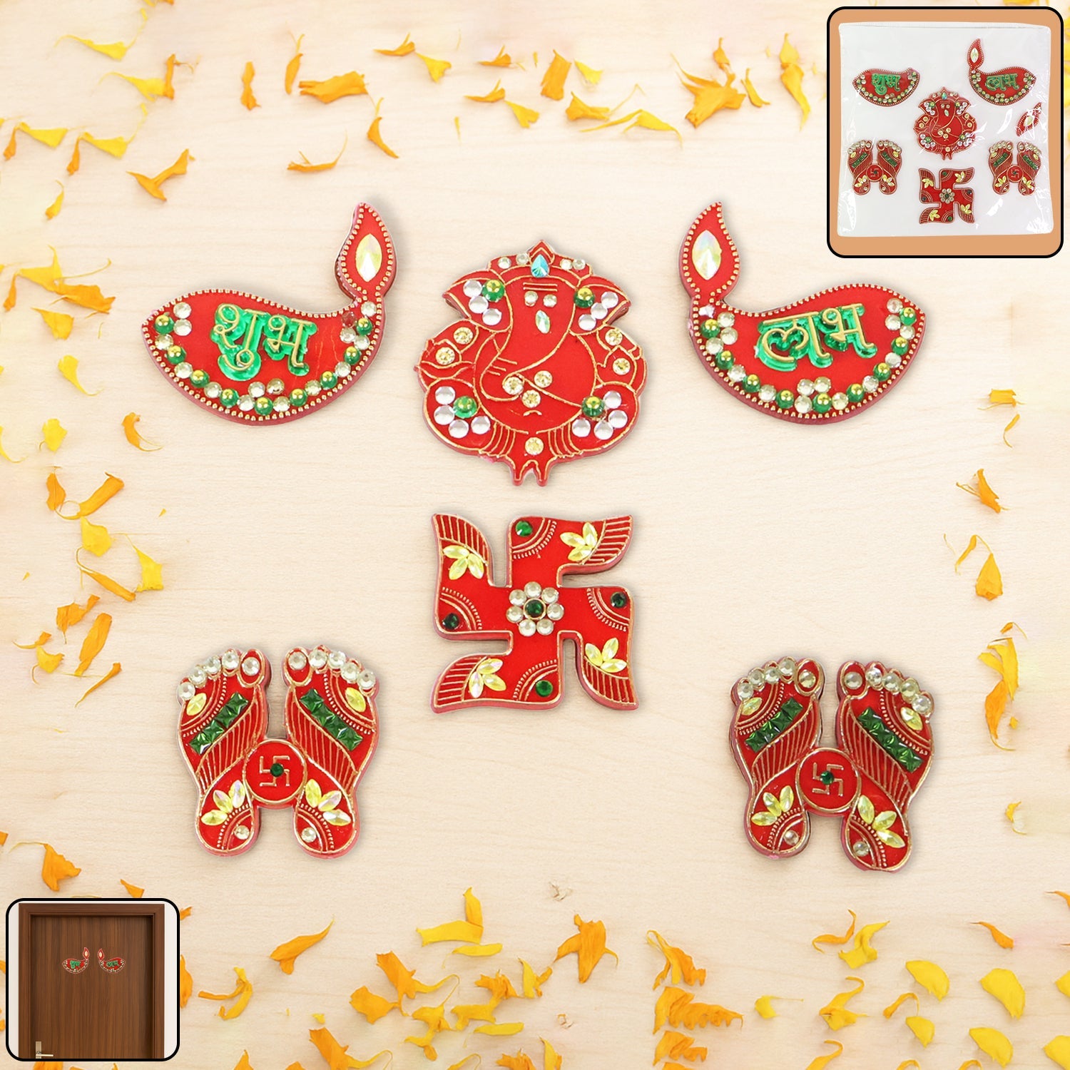 Shubh Labh door hanging set with Ganesh and Swastik symbols in traditional Indian style