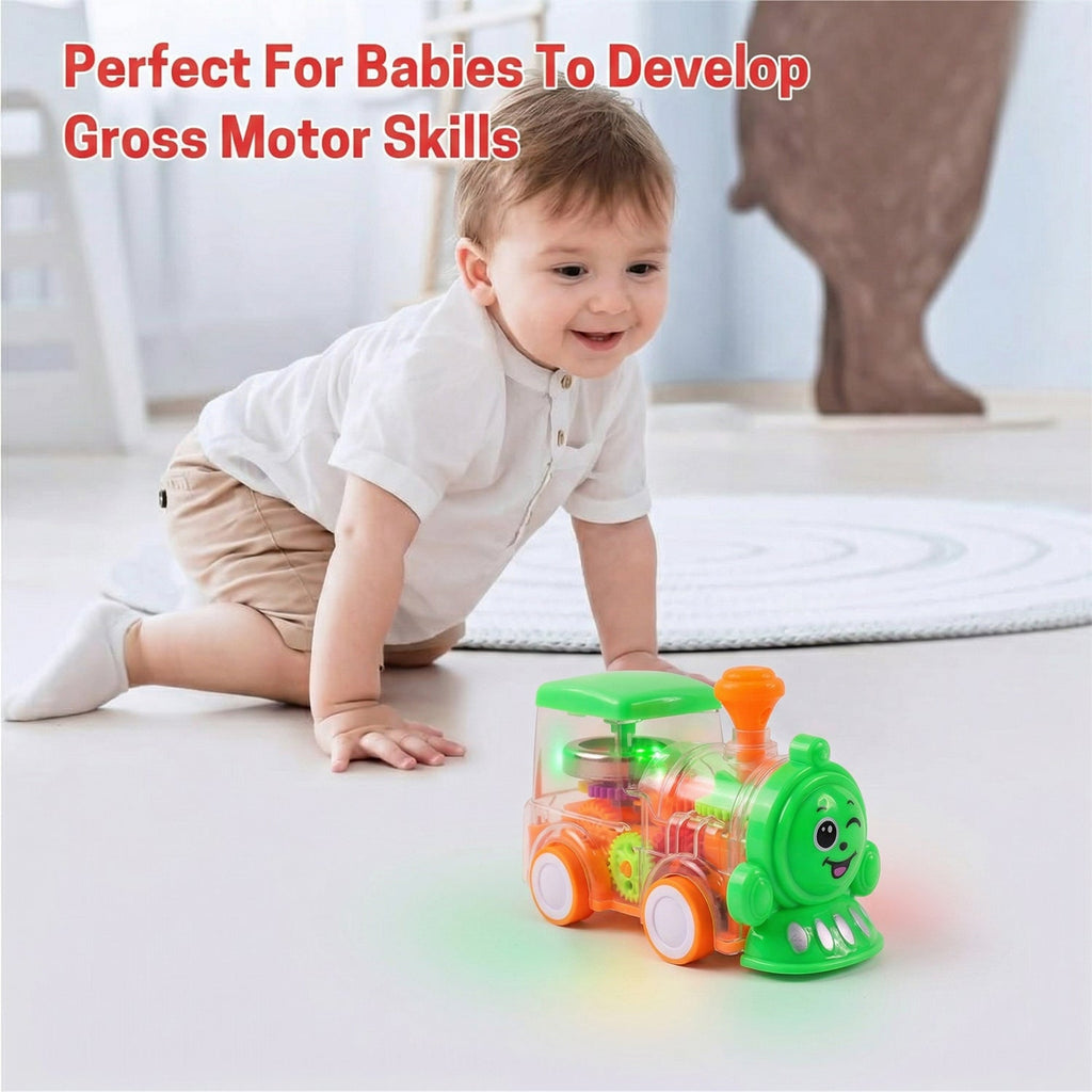 Children's musical train toy with transparent design