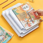 Set of transparent waterproof book covers laid flat showing size and shape