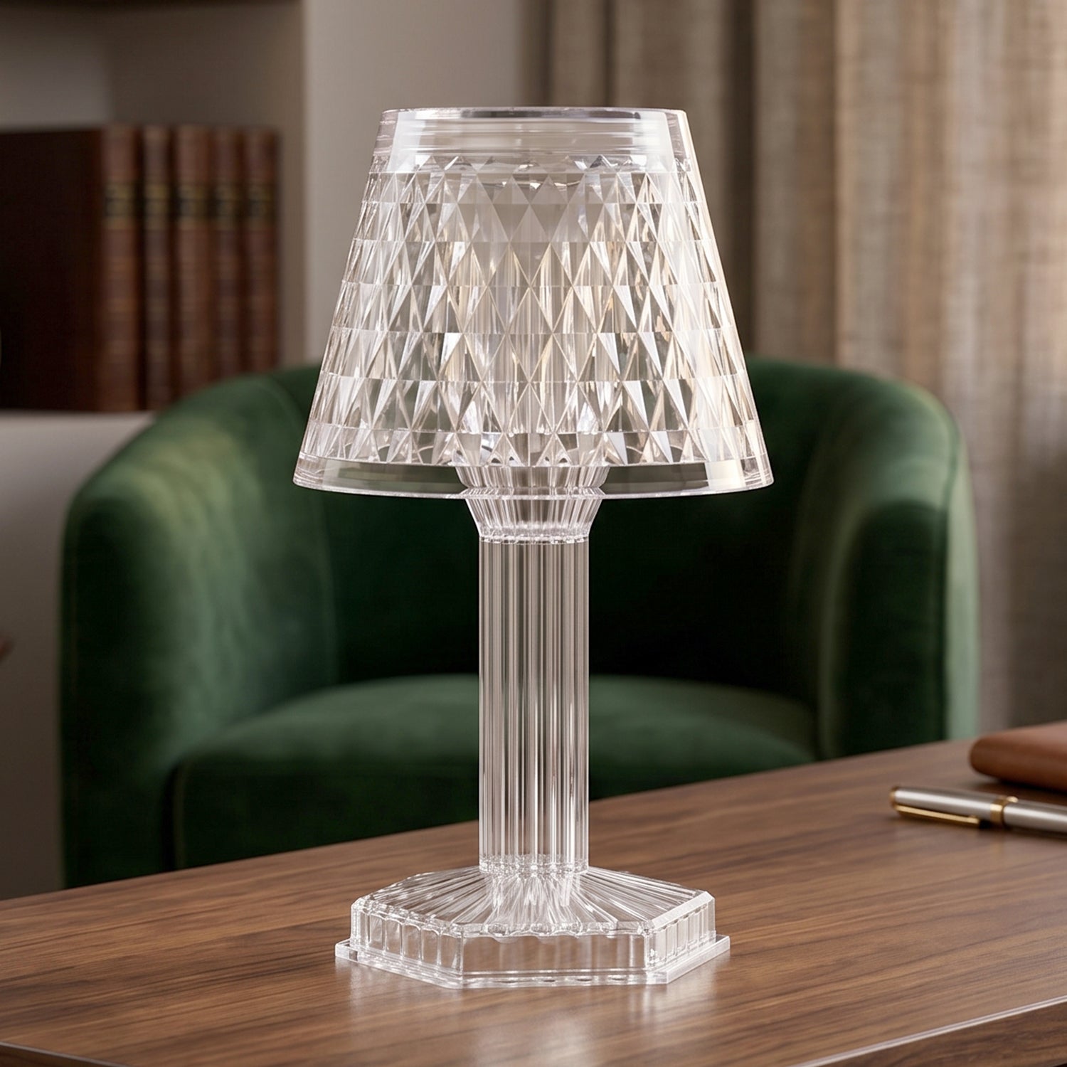 Cup shape crystal lamp showcasing its unique design on a white background.