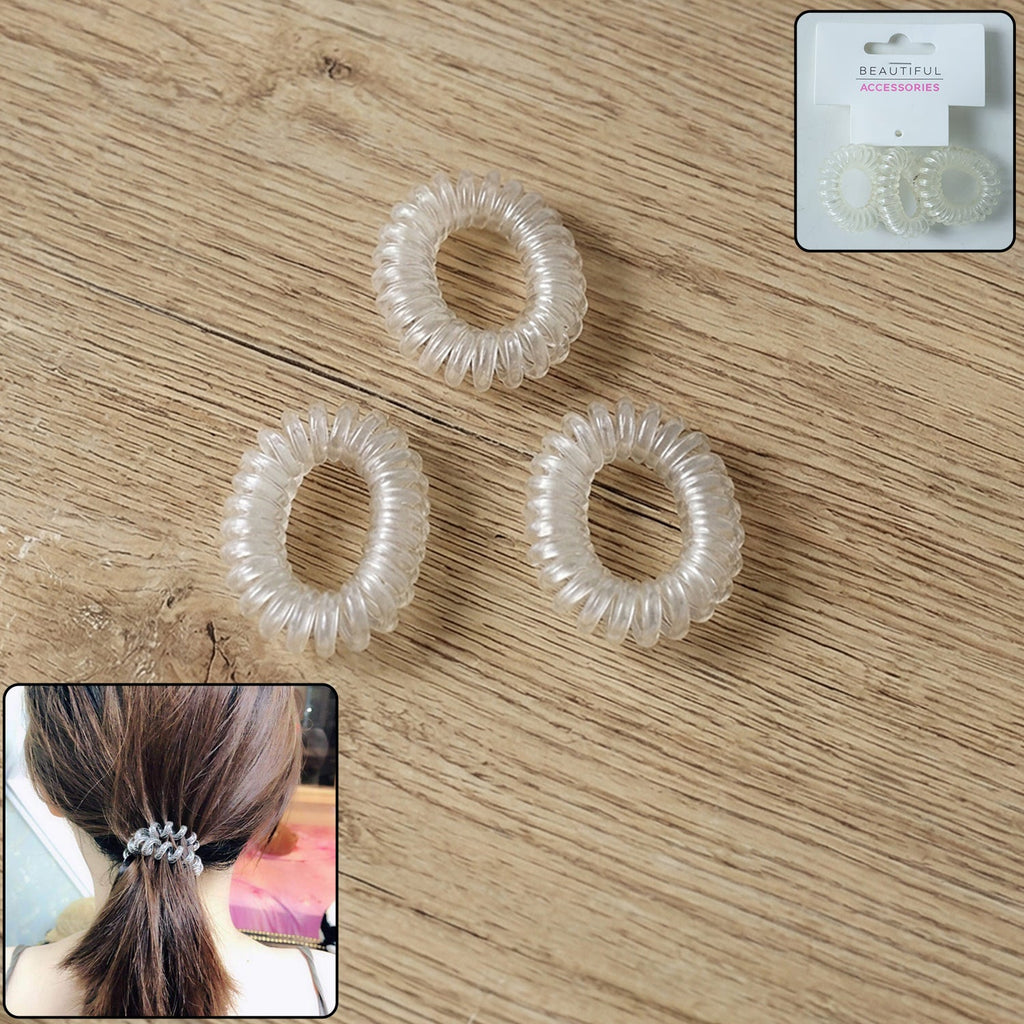 Transparent spiral hair ties with coil structure for secure hold