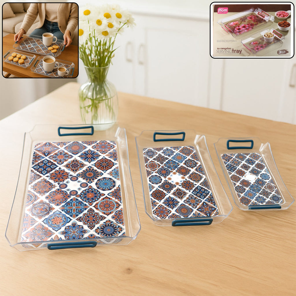 Supermom multipurpose serving tray set with nesting design and easy-grip handles