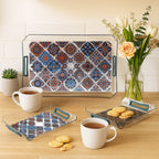 Supermom tray set in use serving tea and snacks on sofa