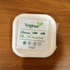 A stack of disposable square food trays ready for quick event use.