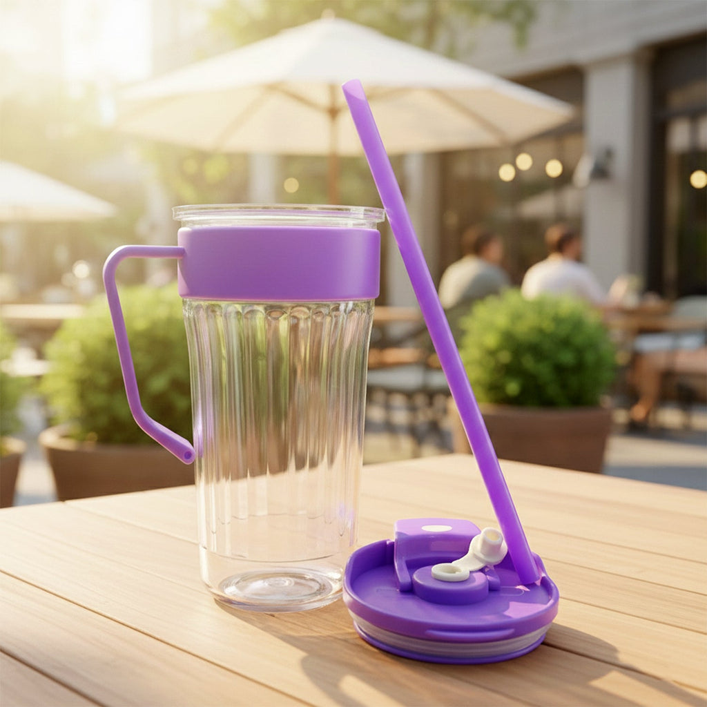 Transparent kids plastic tumbler showing beverage inside