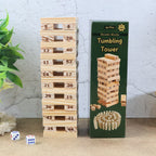 Unboxed Tumbling Tower game wooden blocks laid out for play