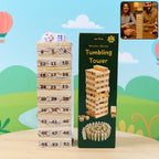 Tumbling Tower Wooden Blocks Game packaged box with dice included