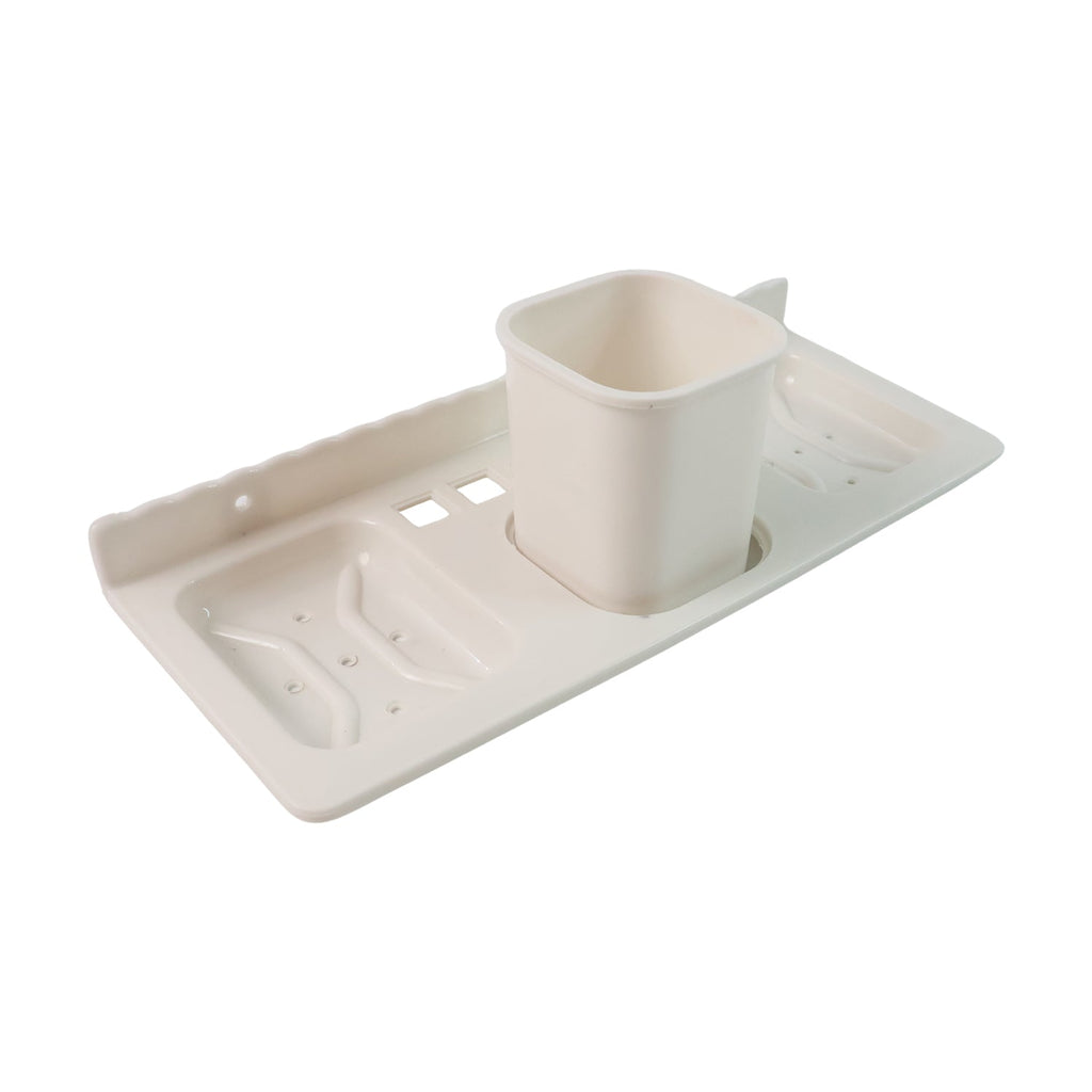 Wall-mounted bathroom organizer installed in a modern bathroom setup.