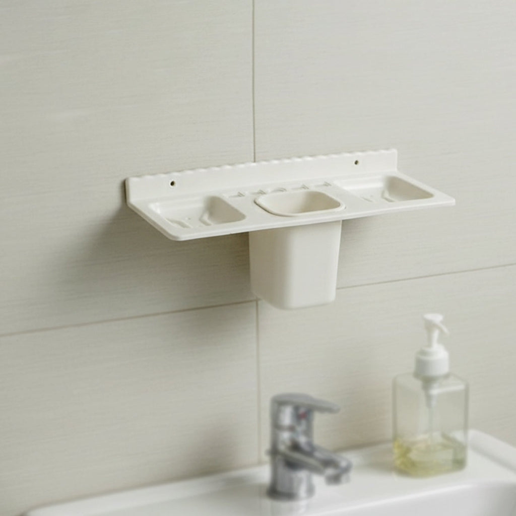 Close-up view of the detachable tumbler and toothbrush slots in the organizer.