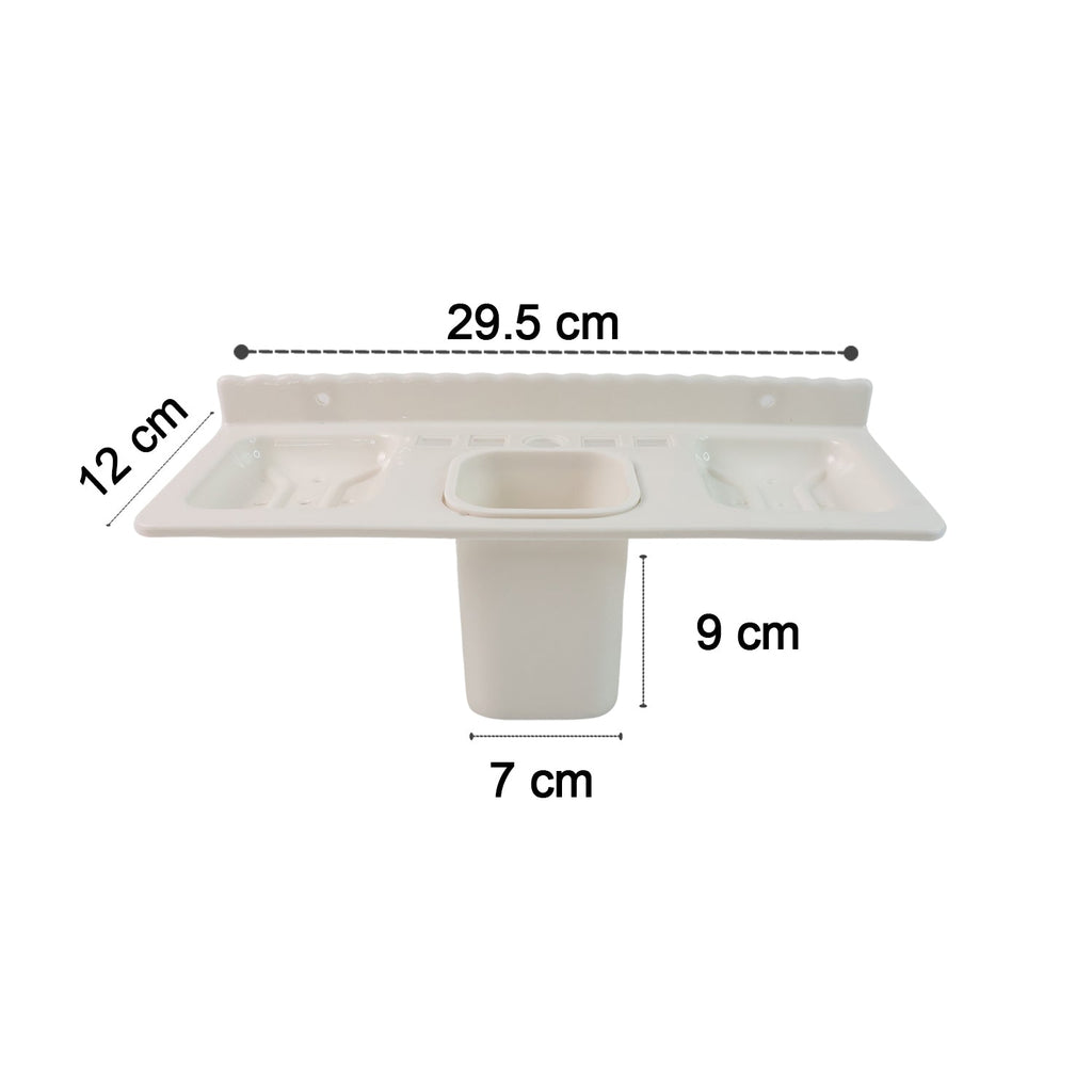 Dimensions of the 4-in-1 bathroom organizer showing length, width, and height.