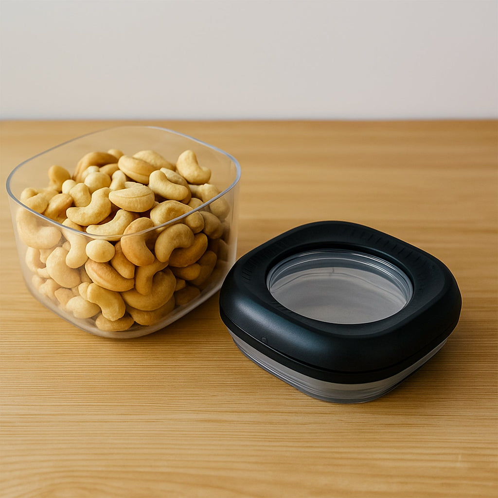 Transparent plastic twist lock storage container from Supermom for dry food essentials