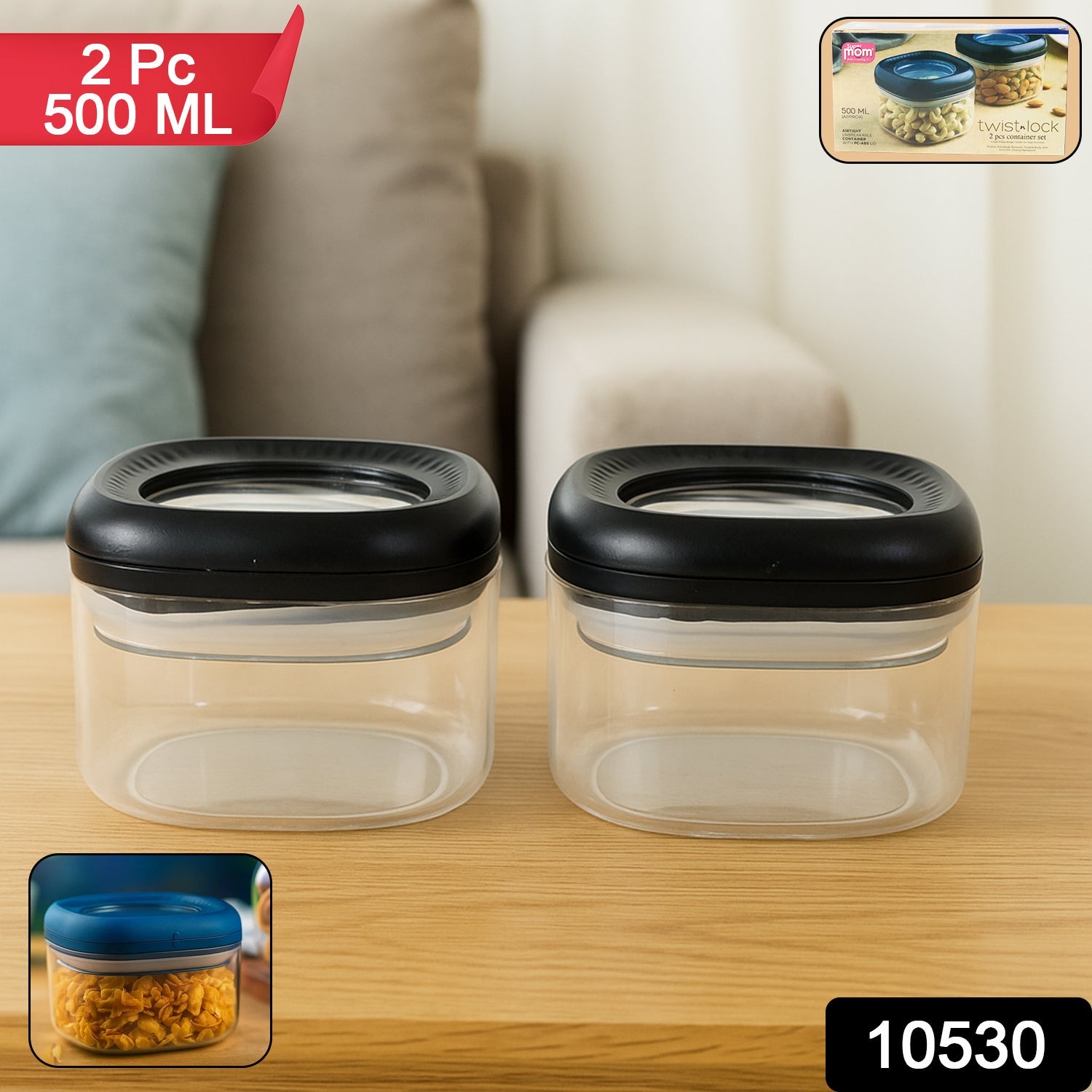 Close-up of airtight twist-lock lid on Supermom plastic storage container