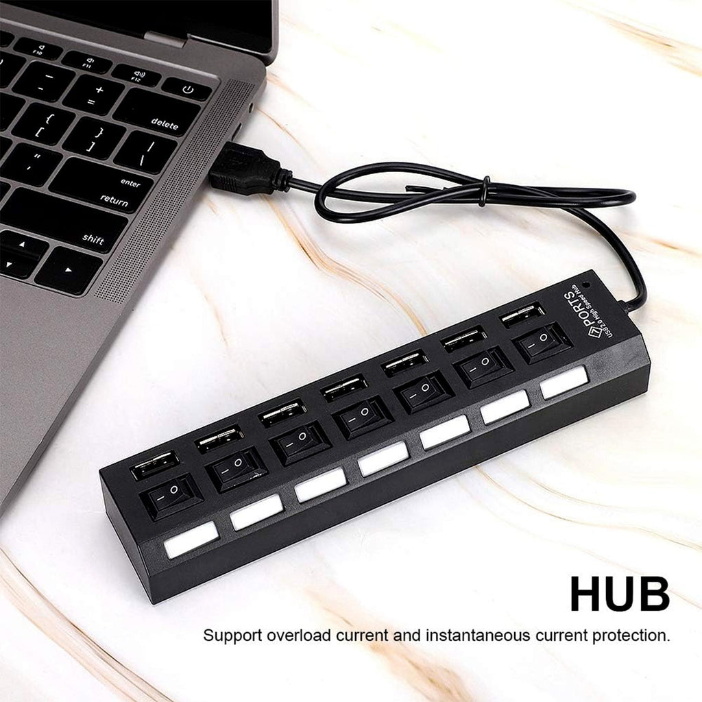 Compact 7 Port USB Hub, ideal for decluttering your workspace.
