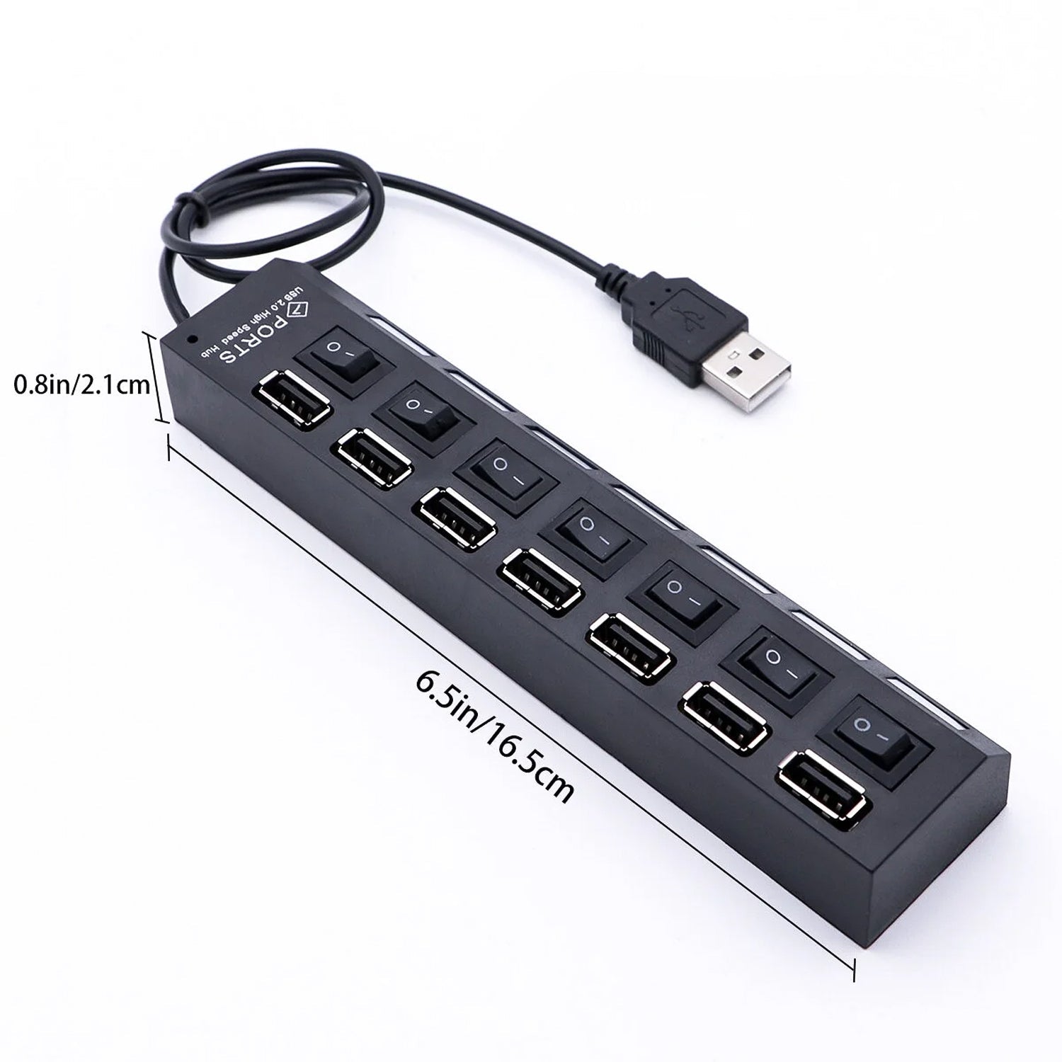 Rear view of the USB data hub with its integrated cable.