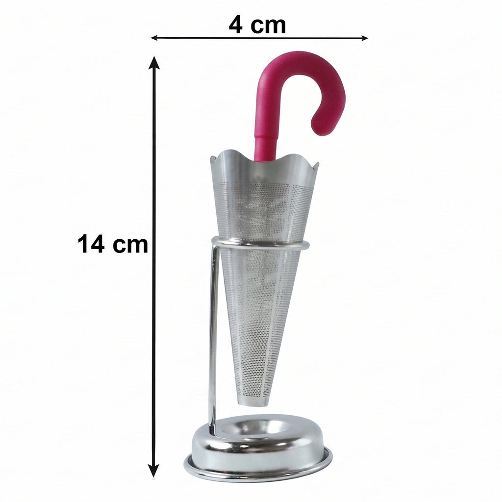 Loose leaf tea brewing inside a glass cup with the elegant stainless steel umbrella tea infuser.