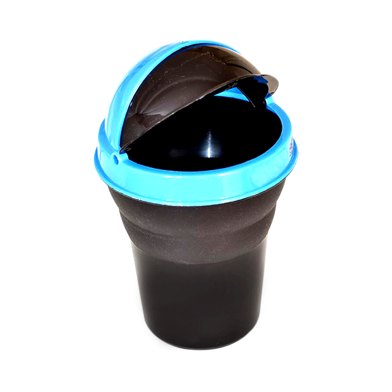 Multicolor plastic car dustbin, illustrating its compact size and practical use.