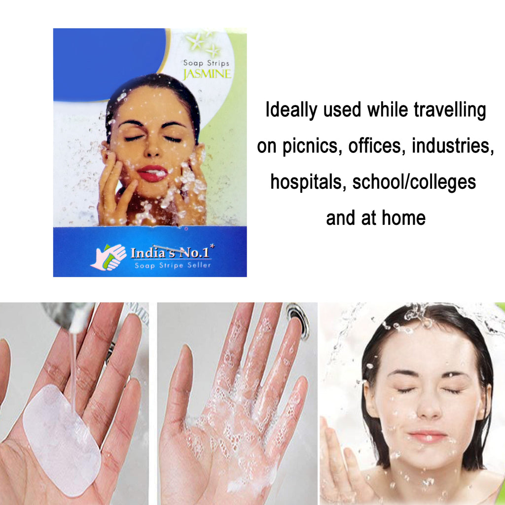 Travel pack of jasmine-scented portable hand wash strips.