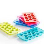 Multicolor heart shape ice cube tray showcasing its compact design.