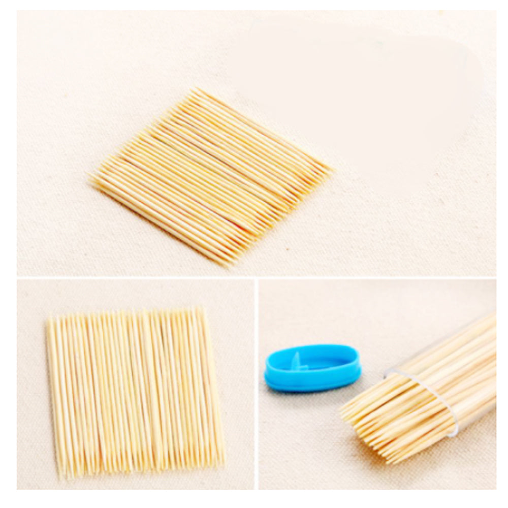 Organivo bamboo toothpick dispenser box on a dark background, emphasizing sustainability.
