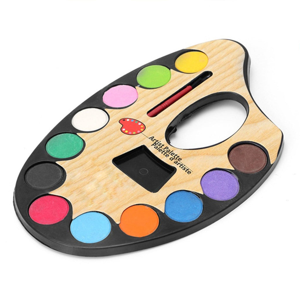 Children using a non-toxic watercolor set to create art.