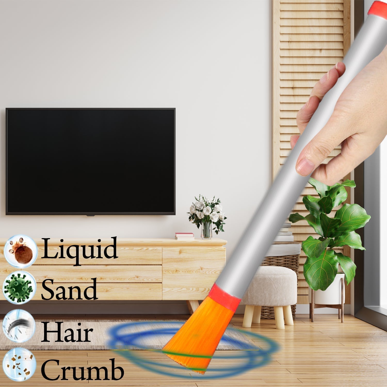 Velvet Wipe deep cleaning brush with steel handle, perfect for reaching small spaces.