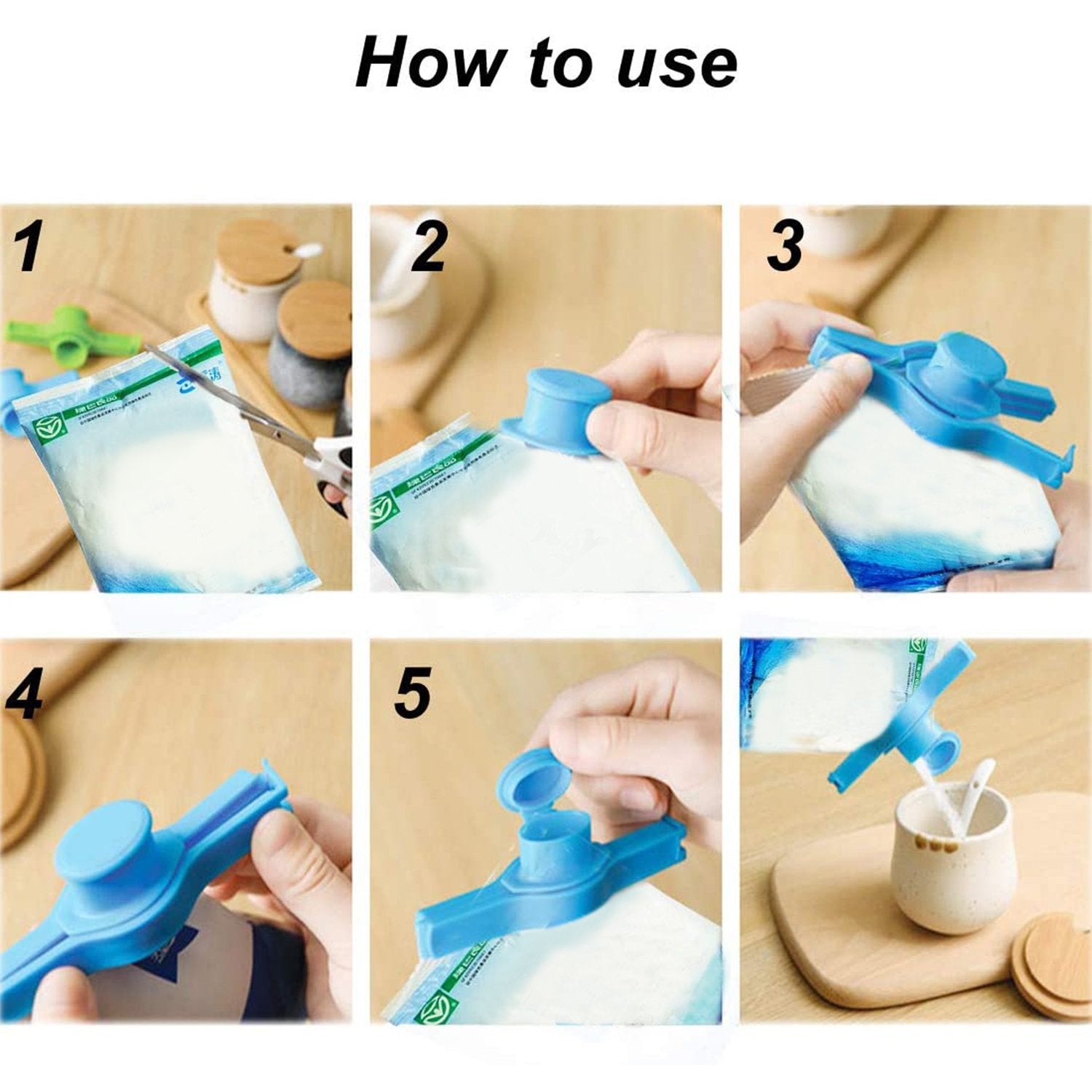 Food bag clip keeping coffee beans fresh in a pouch.