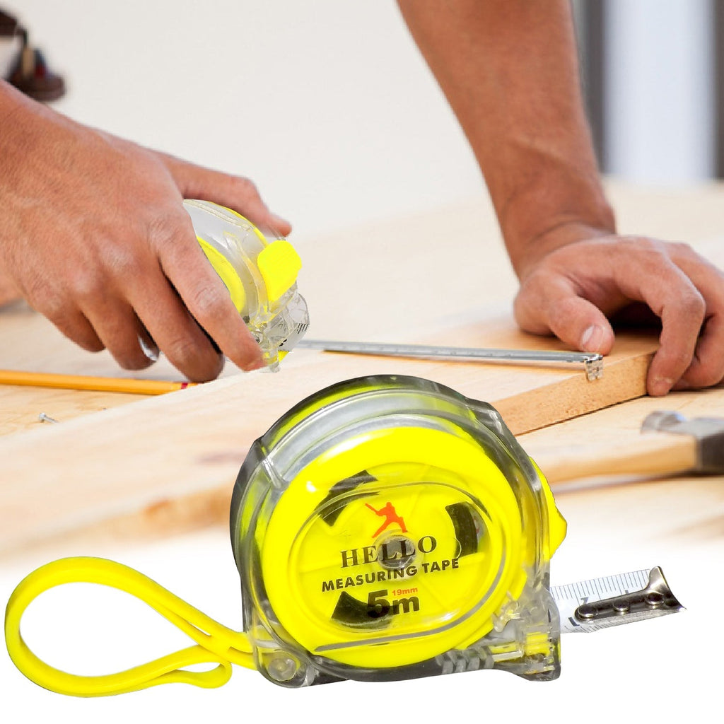 Close-up of the BoltForce 5-meter measuring tape blade showing precise measurements and 16mm width.