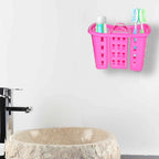 Versatile white stand organizing daily bathroom essentials like brushes and creams.