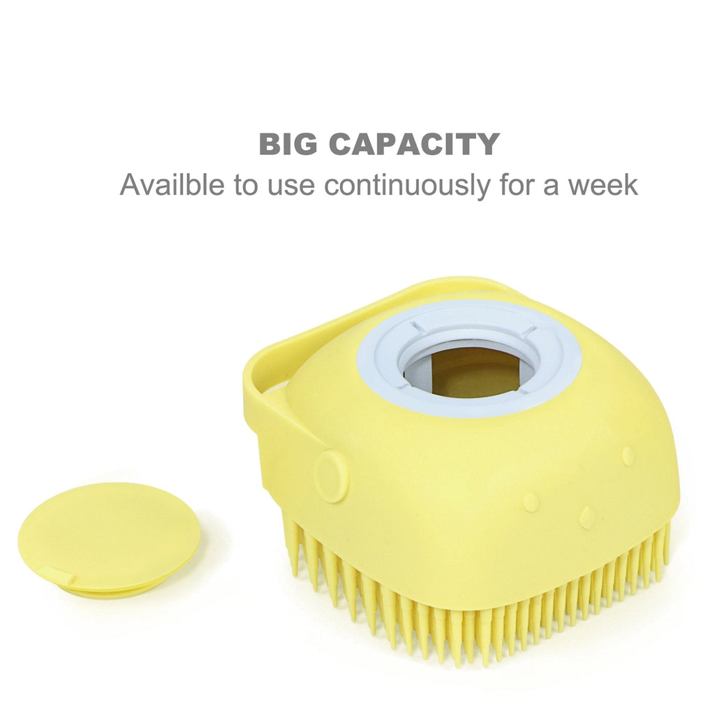 Silicone massage bath brush with shampoo dispenser, ideal for stimulating blood circulation.