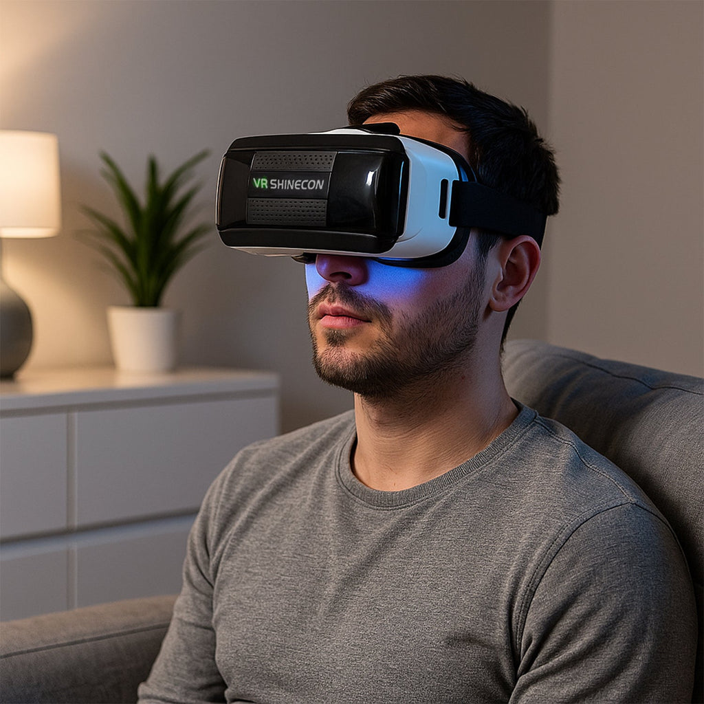 Side view of VR headset showing soft cushion for comfortable wear