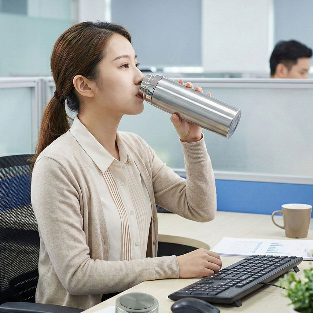 Leakproof steel flask with carry strap