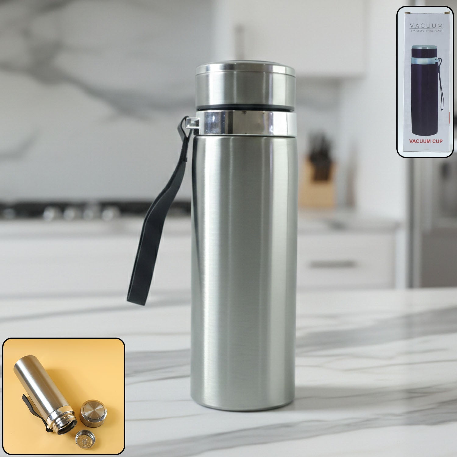 Stainless steel vacuum insulation flask with leakproof lid