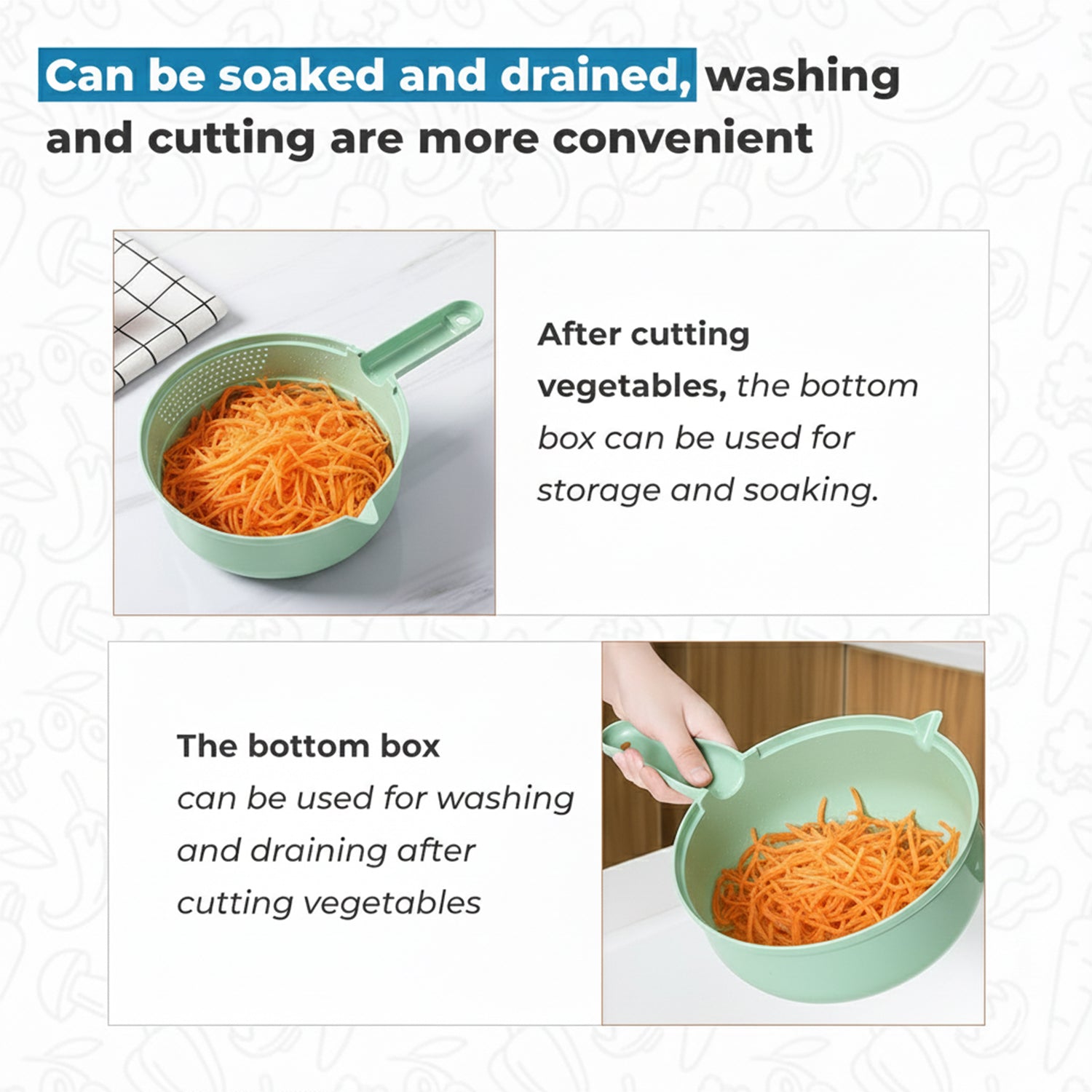 Vegetable slicing and grating set with sharp stainless steel blades