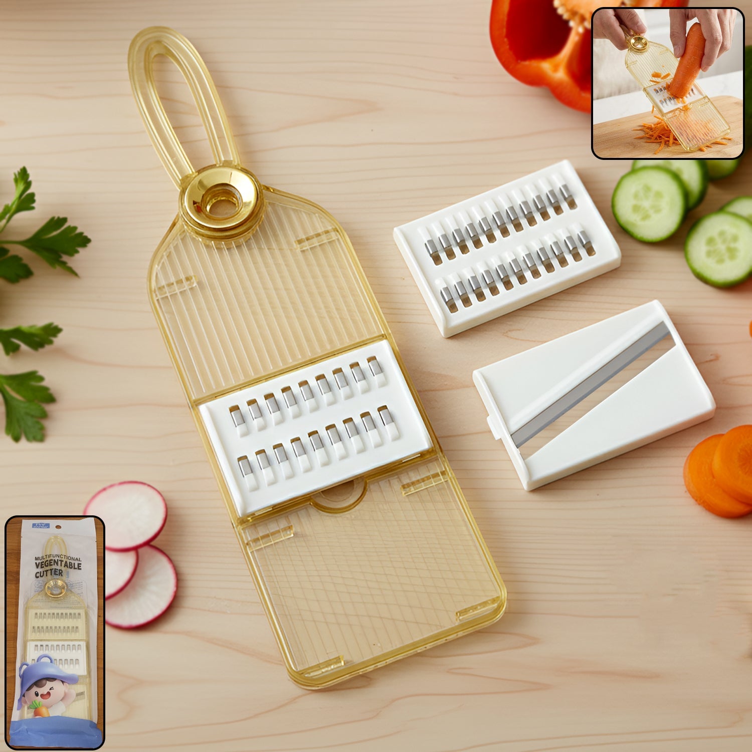 Multifunctional vegetable cutter set with interchangeable blades