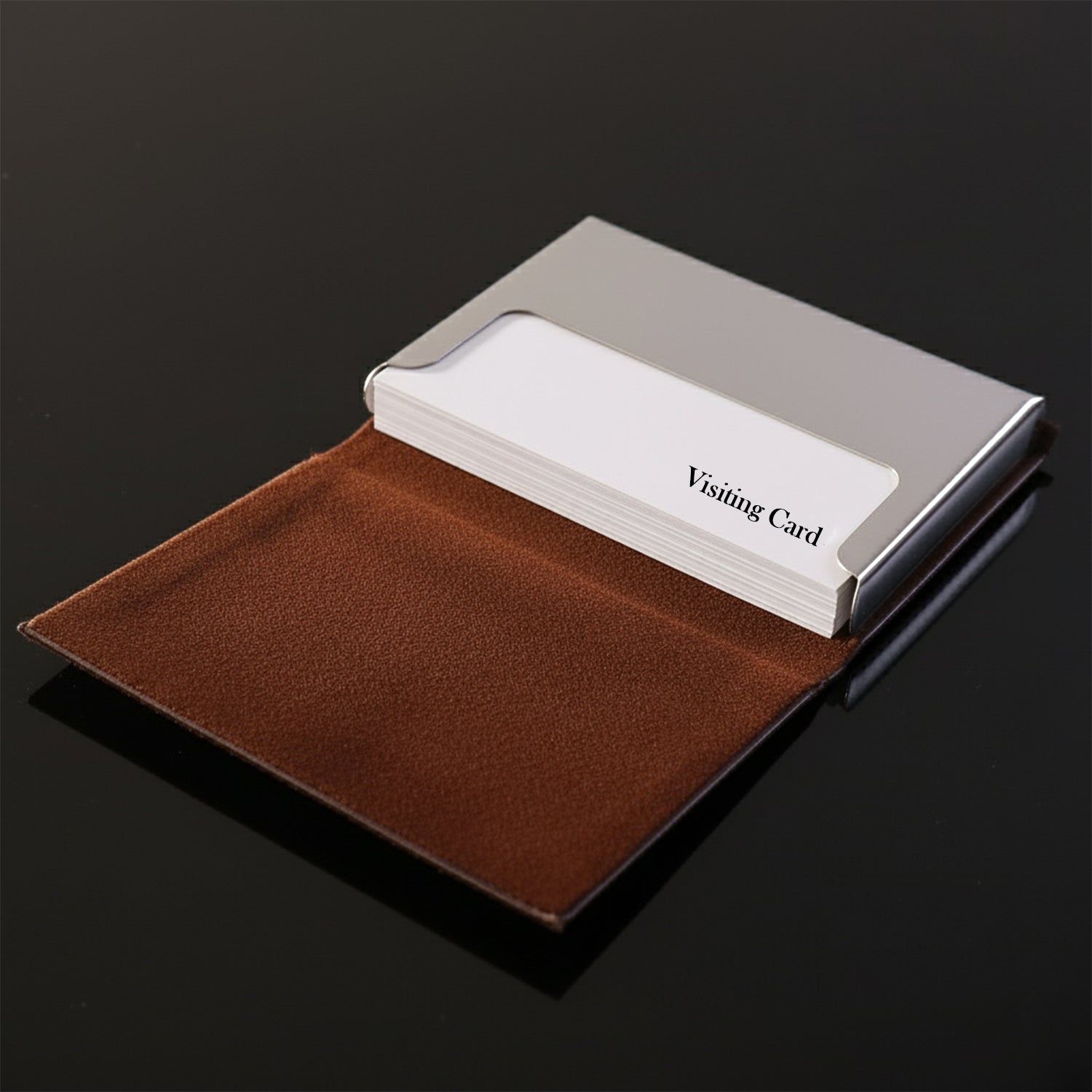 Sleek metal detailed business card case with magnetic flap