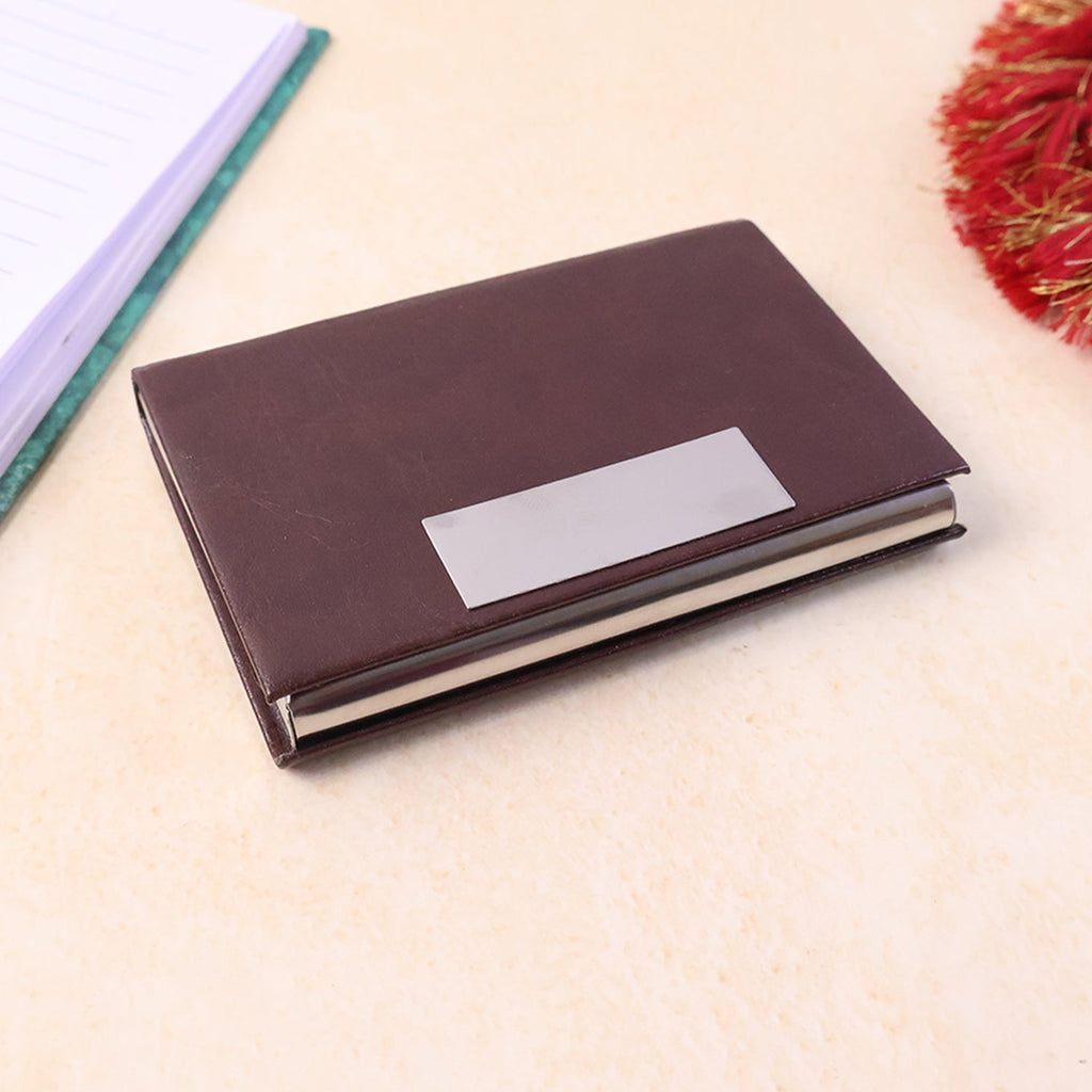 Open view of business card wallet showing soft interior lining for card protection