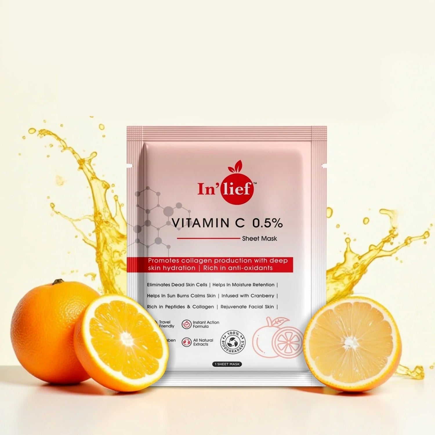 In'lief Vitamin C Facial Sheet Mask providing moisturizing and brightening effects