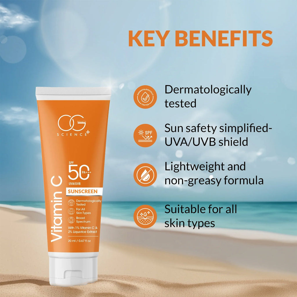 Vitamin C Sunscreen SPF 50 tube with lightweight texture for daily use